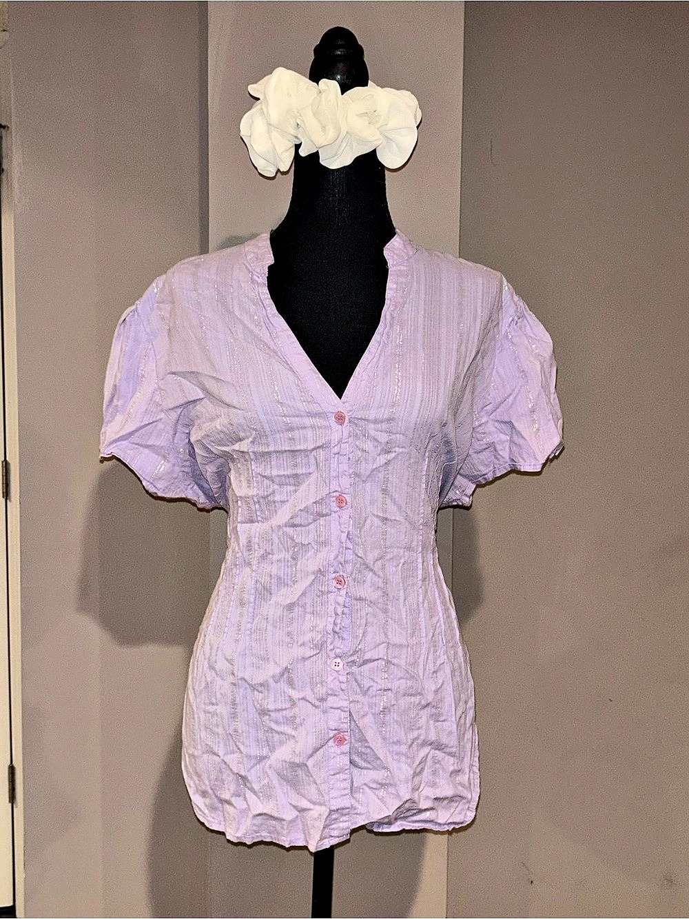 Vintage DCC Woman Lavender Metallic Stripe Tie Back Blouse Size 18/20 Y2K